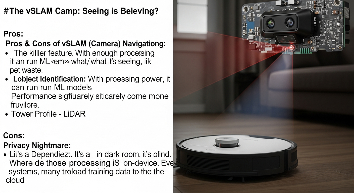 A sleek, futuristic robot vacuum on a charging dock. The dock and robot have a glowing 'Matter' logo. The background is a modern, minimalist smart home. The image conveys interoperability and future-readiness. Clean lighting, high-tech, concept art style, professional render. - 