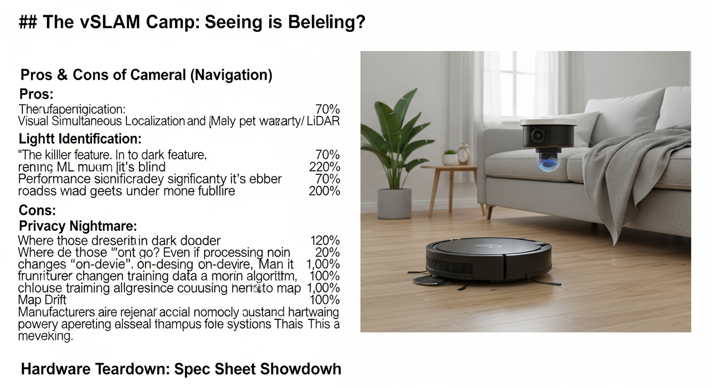 A disassembled robot vacuum on a clean, white workbench. The mainboard is visible, with a heatsink over the main SoC. The LiDAR turret module is disconnected to the side, next to the battery pack and one of the wheel motor assemblies. Callout labels point to 'Main Processor (SoC)', 'LiDAR Motor', 'Battery Management System (BMS)', and 'Wheel Motor/Encoder'. Technical, detailed, high-resolution, workshop aesthetic. - 